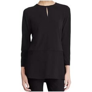 Lauren Ralph Lauren Black 3/4 Sleeve Keyhole Jersey Top Sz L Women's $125‎